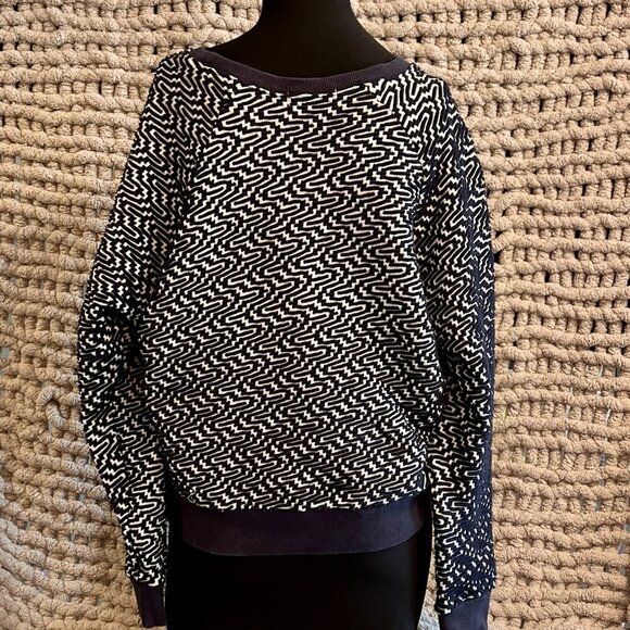 Just So So Woman's Navy & White Boxy Long Sleeve Crewneck Sweatshirt Size Medium - Picture 8 of 8